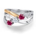 thumbnail image 3 of Gem Stone King 925 Silver and 10K Yellow Gold Red Created Ruby and White Moissanite and Lab Grown Diamond Engagement Ring for Women | 0.92 Cttw | Heart Shape Gemstone July Birthstone | Size 8, 3 of 6