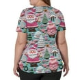 thumbnail image 3 of Women’s Scrub Tops V Neck Santa Print Short Sleeve Nursing Tops Festive Holiday Casual Scrub Shirts for Winter Season Pink 2XL, 3 of 4