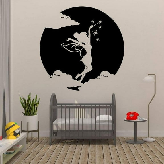Tinkerbell Cute Little Fairy Pixie Dust Tinkerbell Disney Movie Character Tinkerbell Silhouette Vinyl Wall Art Sticker Decoration Decal For Home Kids Baby Girls Childrens Room Size (10x10 inch)