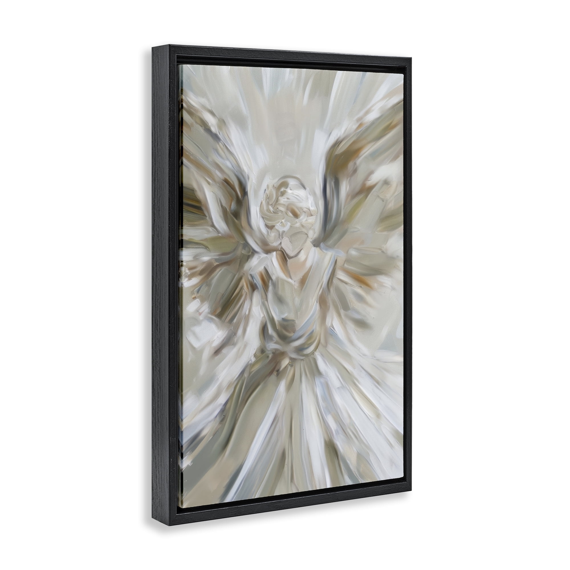 Stupell Industries Serene Angel with Flowing Wings Black Framed Floater Canvas Wall Art, design by Petal Prints Design