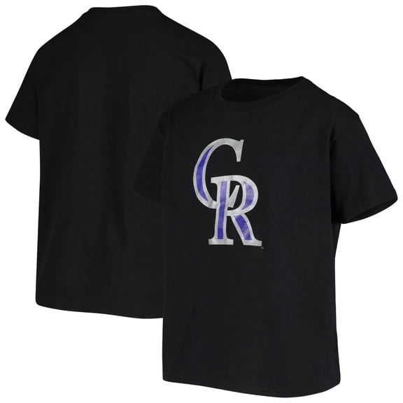 Youth Stitches Black Colorado Rockies Team Logo T-Shirt