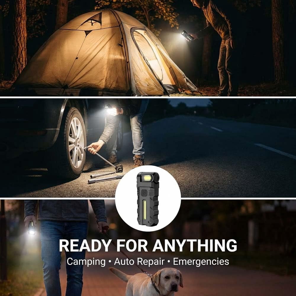 180° Rotating Head LED Work Light, Rechargeable Dual Light Magnetic Flashlight with Pen Clip, Portable EDC Pocket Torch for Hiking Working (DC10x2)