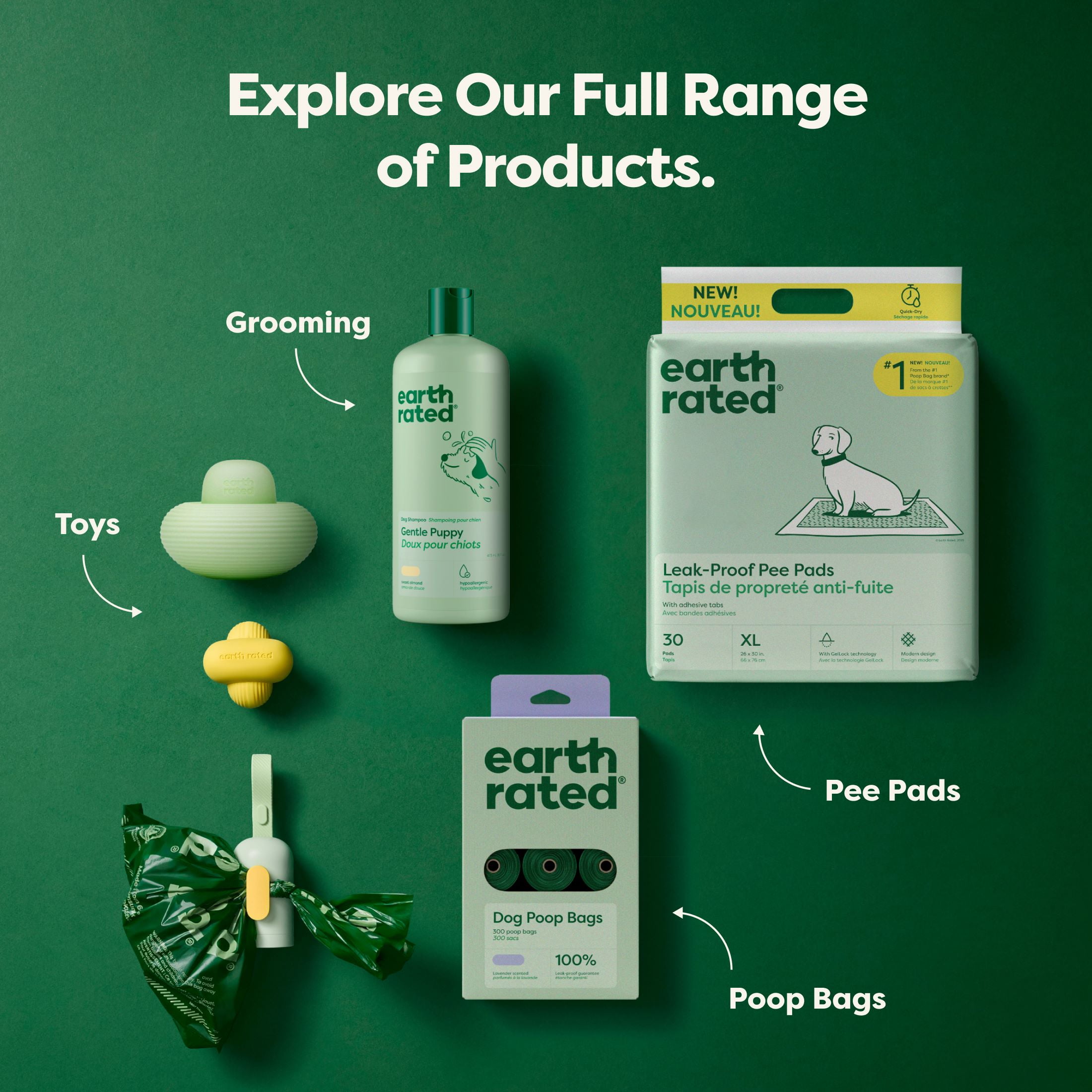 Tapis de propreté antifuite Earth Rated pour chiens et chiots, absorption 2X plus rapide*, non parfumés, L, x cm