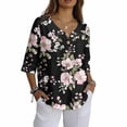thumbnail image 4 of Warop Women's 3/4 Sleeve Tops Fashionable Printed V-Neck Blouse Loose Fit Pullover T Shirts with Decorative Buttons, 4 of 5