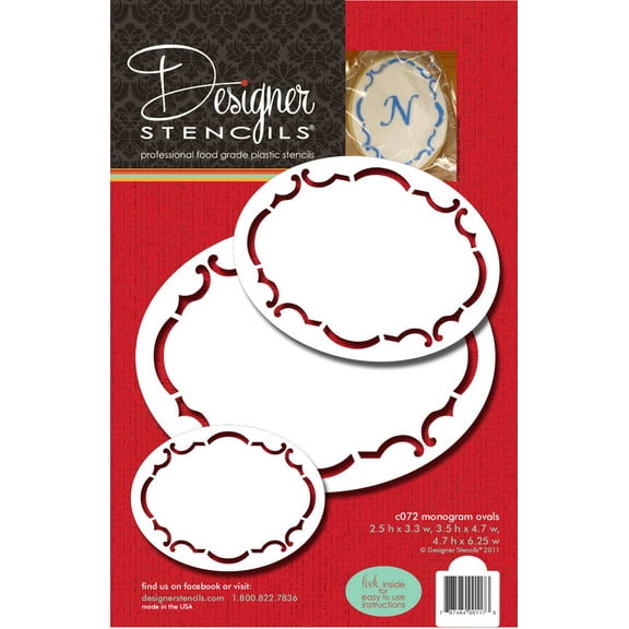 Designer Stencils Monogram Oval Cake and Cookie Stencil Set of Three, Beige/semi-transparent