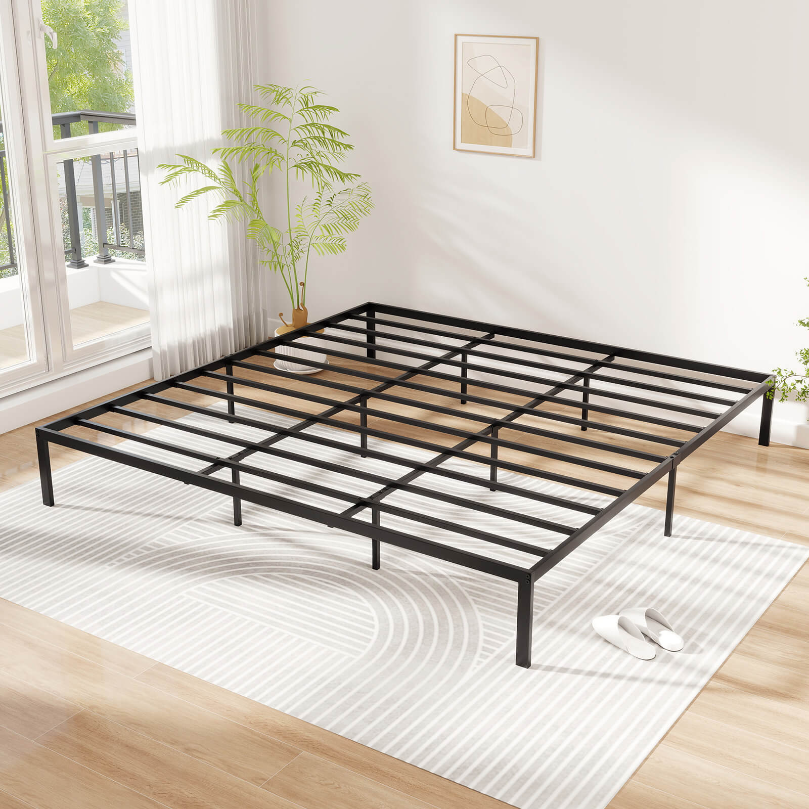 Infans King Size Metal Bed Frame  Heavy Duty Support Slats Mattress Foundation