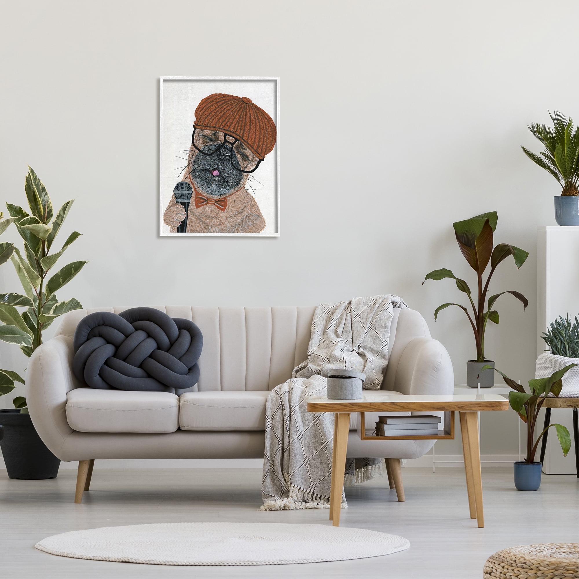 Stupell Industries Hipster Pug Portrait Animals & Insects Painting White Framed Art Print Wall Art, 24 x 30