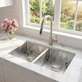 thumbnail image 2 of 36x19 In Undermount Double Bowl Kitchen Sink 16 Gauge 304 Stainless Steel Flat Bottom 10 In Deep with Grid and Drain Kit, 2 of 6