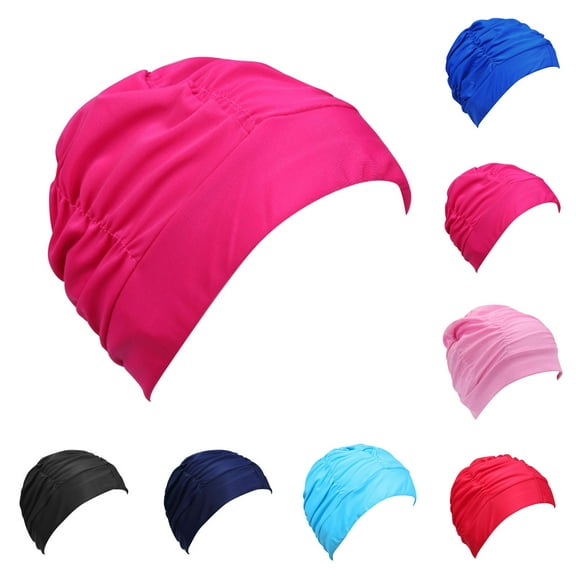 ZZwxWA Fashion Swimming Cap for Women, Pleated Elastic Long Hair Swim Hat Casual Comfy Swimming Hats Hot Spring Bathing Caps