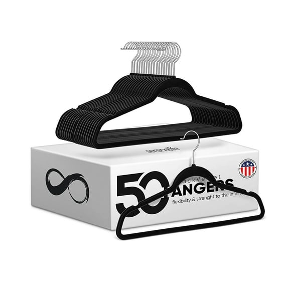 Premium Non-Slip Velvet Hangers - Space Saving Heavy Duty Slim Suit Clothes Hanger Set with 360 Degree Swivel Metal Hook, Can Hold Up to 10 Lbs. for Coats, Jackets, Pants & Dress (50-Pack)