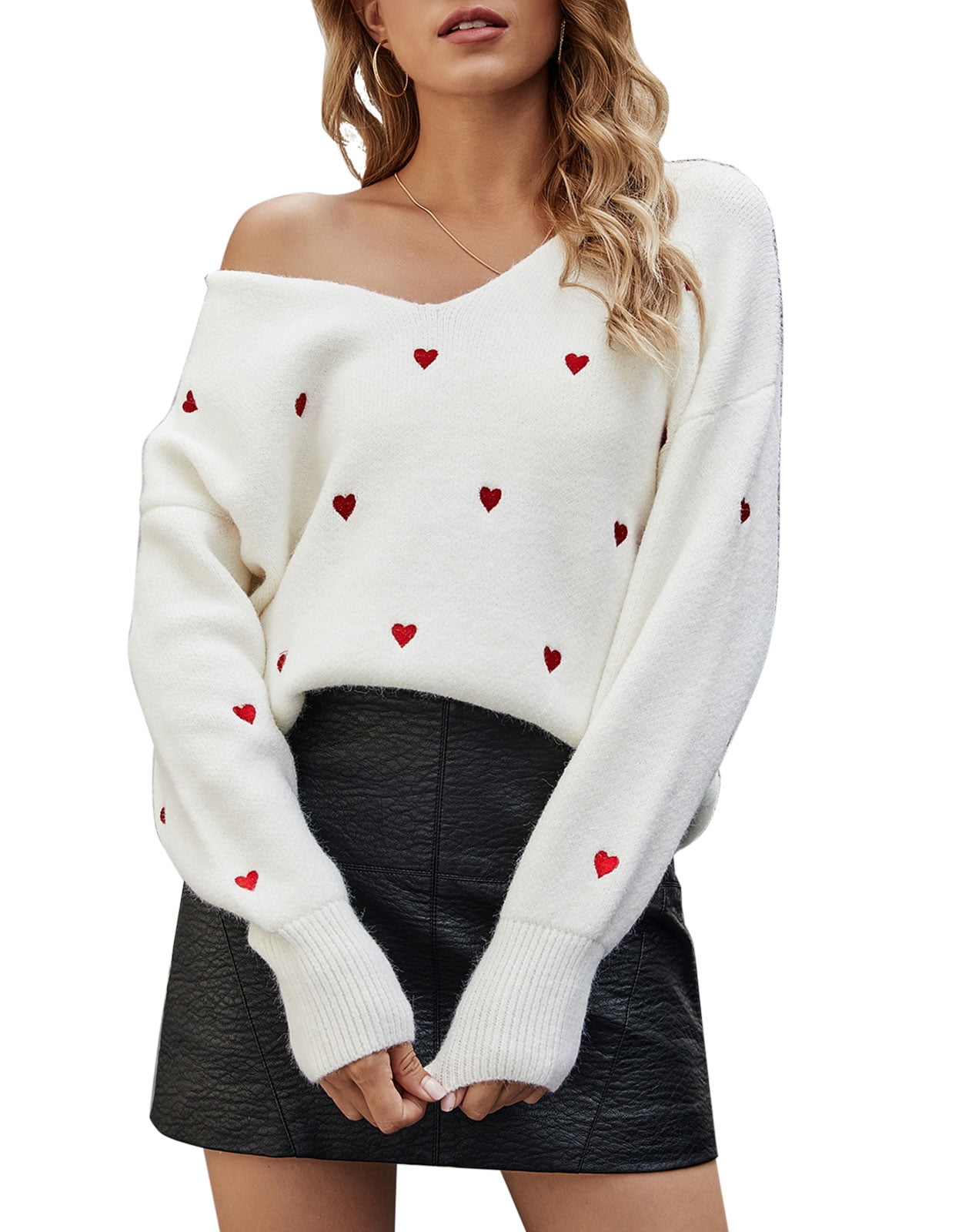 Sweaters for Women Valentine's Day Cute Heart Print Warm Pullover