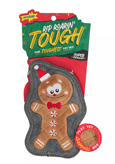 Christmas Dog Toy Joyhound Rip Roarin' Tough Plush Gingerbread Man Holiday Squeaker Dog Toy - Aggressive Chewers
