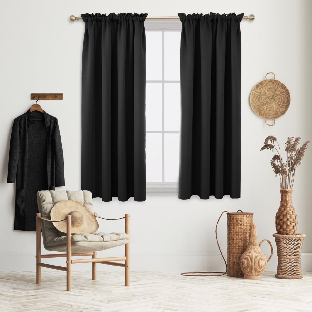 Deconovo Black Blackout Curtains Rod Pocket Curtain Panels Thermal