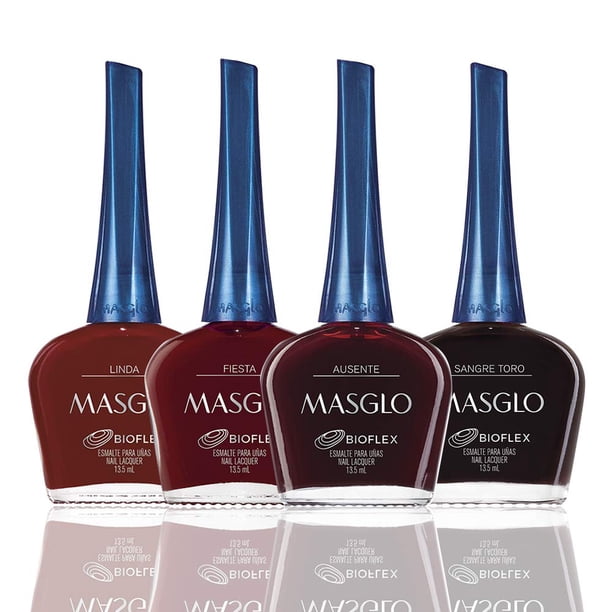 MASGLO Tradicional - Juego de 4 esmaltes de uñas Fórmula libre de 13 Hasta 7 días de uso Alta y acabado brillante - (0.5 oz cada uno)