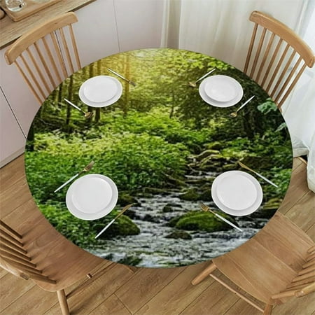 

Patifu Trees Water Rocks Round Tablecloth - Stain-Resistant & Washable 100% Polyester Tablecloth for Outdoor Picnic Camping Indoor Kitchen Dining & Party 38 -42