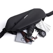 WEIXIER Men's Waterproof Fanny Pack with 4 Zipper Pockets Sports Waist Bag Carrying All Phones, Black