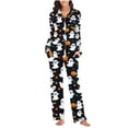 thumbnail image 4 of Ruimatai Women's Halloween Print Pajama Set with Pockets, Soft Comfy Long Sleeve Sleepwear, Floral Casual Loungewear, Black Cotton, 4 of 6