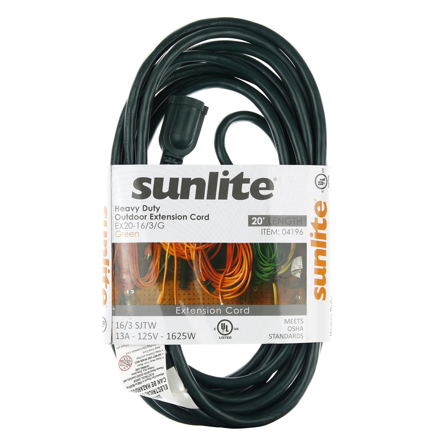 Diodesy- EX20-16/3 Outlet Extension Cord, 20Ft Green Heavy Duty Power Strip, 3-Prong Polarized Socket, for Large Appliances Refrigerators/Washer/Electronic, 13 Amps, 1625 Watts, 125 Volts, ETL Listed