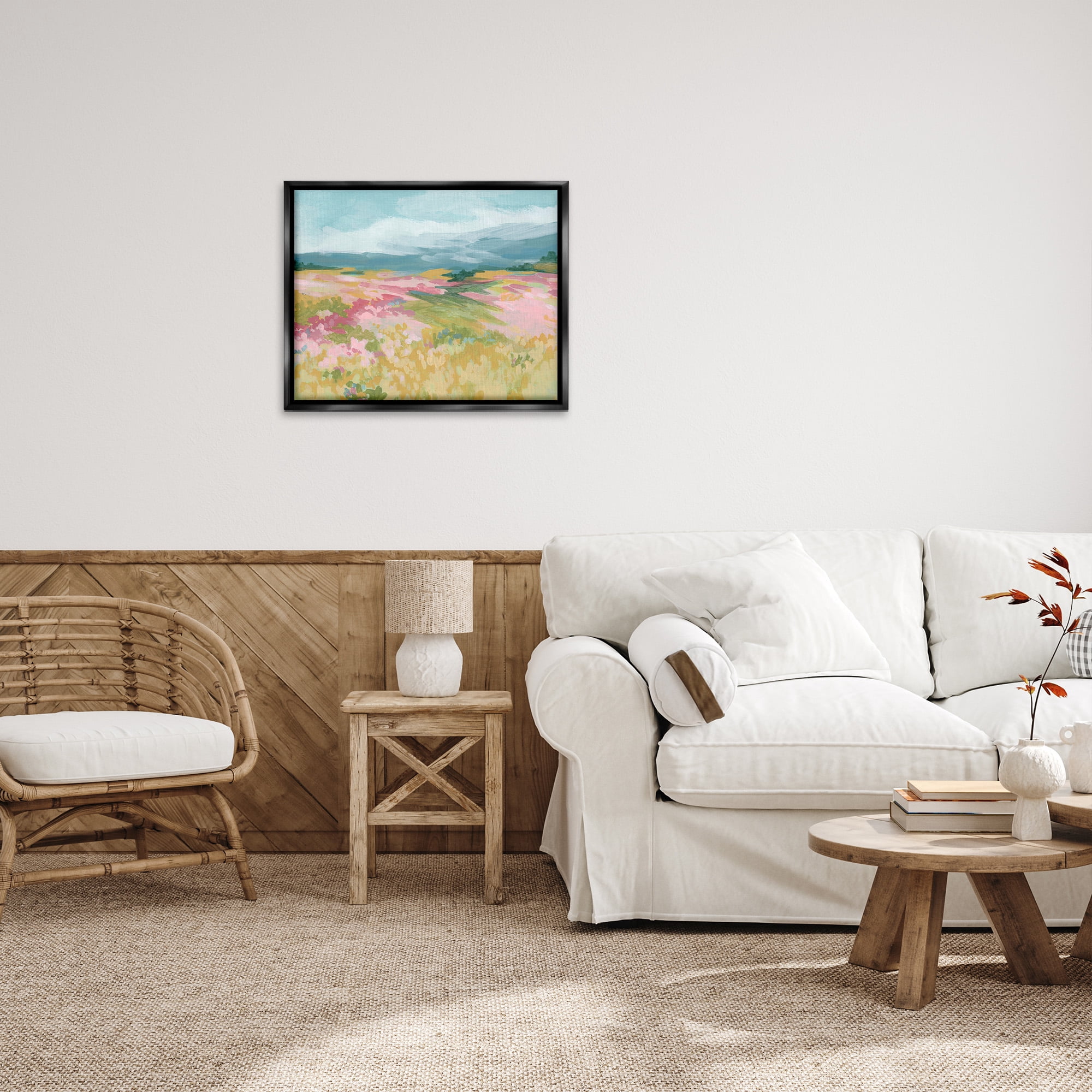 Stupell Industries Abstract Mountain Hills Landscape Painting Black Floater Framed Canvas Art Print Wall Art, 31 x 25