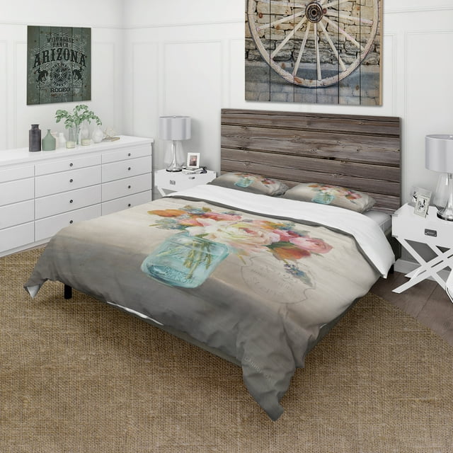 Designart 'French Cottage Bouquet II Mother' Ensemble de Literie Cottage - Housse de Couette et Taies d'Oreiller