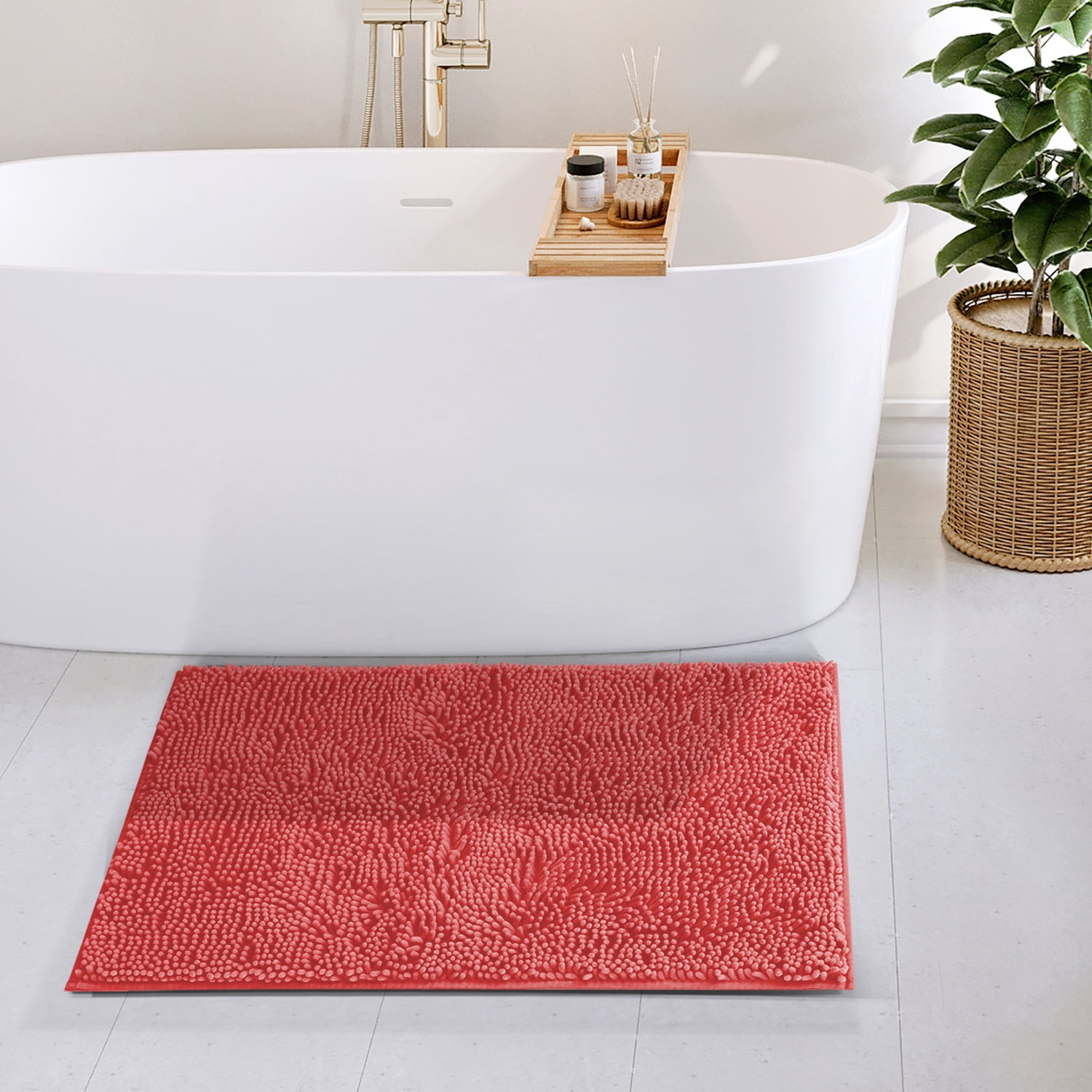 Lammaloe Chenille Bathroom Rugs Non Slip Bath Mat, 20x32 Ultra Absorbent, Bath Mats for Bathroom, Pink