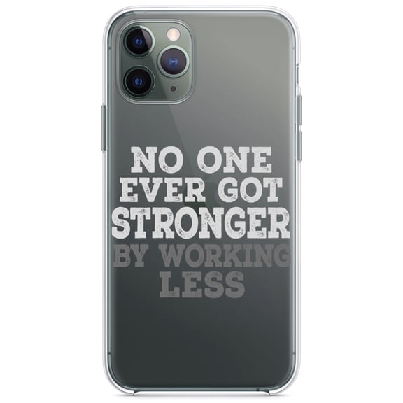 DistinctInk Clear Shockproof Hybrid Case for iPhone 13 (6.1" Screen) - TPU Bumper Acrylic Back Tempered Glass Screen Protector - No One Ever Got Stronger Working Less