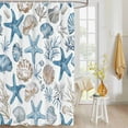 thumbnail image 4 of Fabric Shower Curtain, Summer Ocean Blue and Brown Starfish Seashell Coral Shower Curtains with 12 Hooks Waterproof Machine Washable Bath Curtains for Bathroom, 72 x 96in, 4 of 6