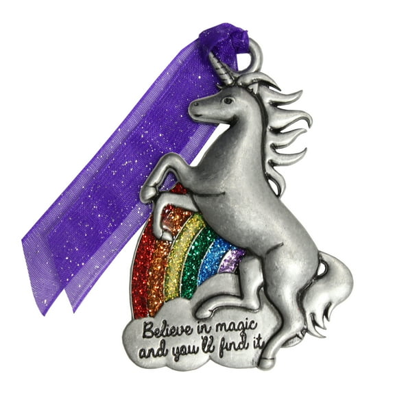Pewter Unicorn On Rainbow Christmas Tree Ornament