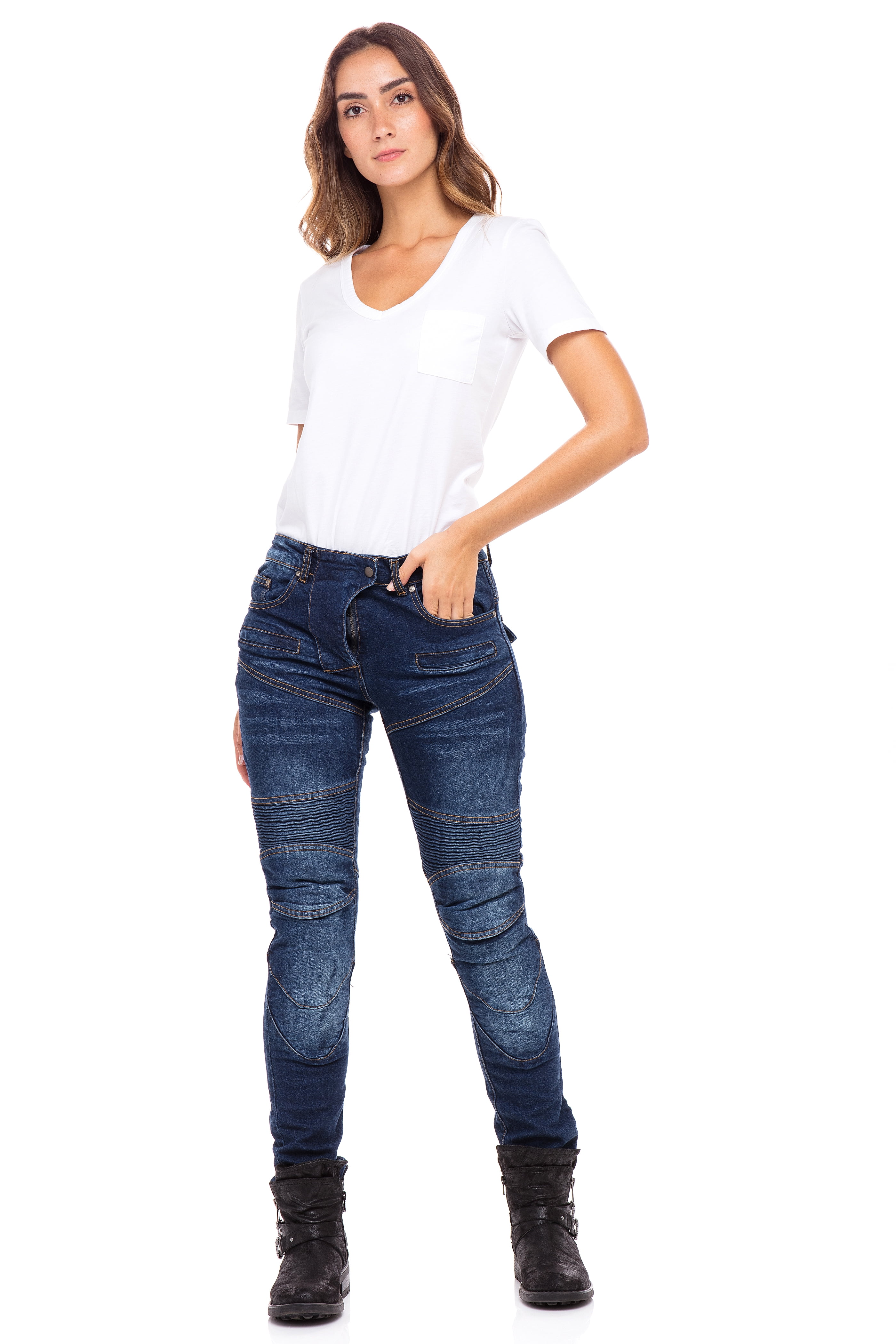 female biker jeans