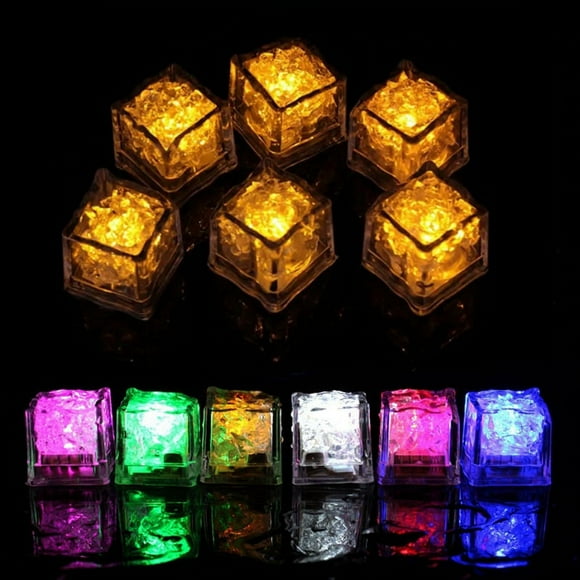 12PCS Waterproof LED Ice-Cube Flashing Glow in the Dark Light Up for Bar Club Drinking Decoration A