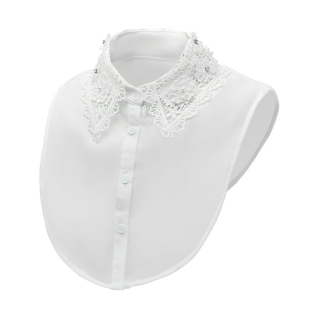 Blusa desmontable con cuello falso de encaje blanco para mujer