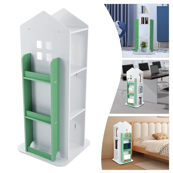 1 PCS 360° Rotating Bookshelf, Kids Bookshelf, Revolving Corner Bookshelf, Max. Load Capacity: 100kg/220.46lbs, Green