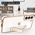 thumbnail image 4 of Designed for Samsung Galaxy S22 Case with Strap Luxury Love Heart Plating Gold Bumper Phone Cover Wristband Kickstand Full Body Protective Slim Case for Women - White, 4 of 10