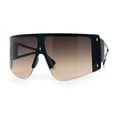 thumbnail image 5 of Womens Oversized Shield Curved Wrap Flat Top Half Rim Plastic Sunglasses Black - Brown, 5 of 8