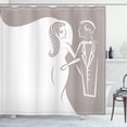 thumbnail image 1 of Engagement Party Shower Curtain, Silhouette of Newlywed Groom and Bride Wedding Invitation Design, Fabric Bathroom Set with Hooks, 69W X 75L Inches Long, Taupe and White, by Ambesonne, 1 of 3