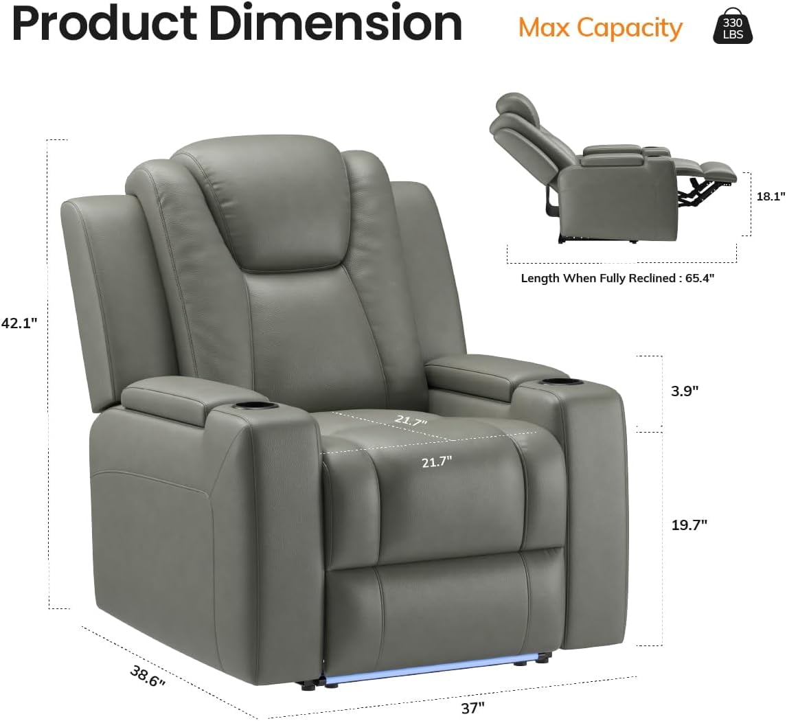 COLAMY Sereno Dual Motors Wall Hugger Power Recliner Chair with Power Headrest for Living Room, Home Theater Seating with Hidden Storage, Gray