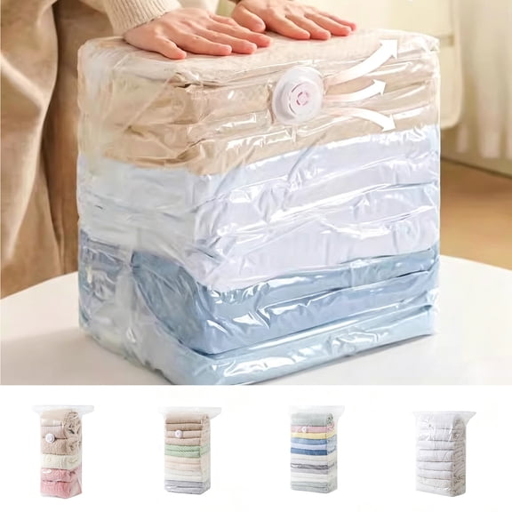 No Vacuum Closet Storage Bags, Transparent Large Capacity Foldable Zip Seal Space Saving Organizer, Storage Pouches for Clothes Bedding Blankets, M