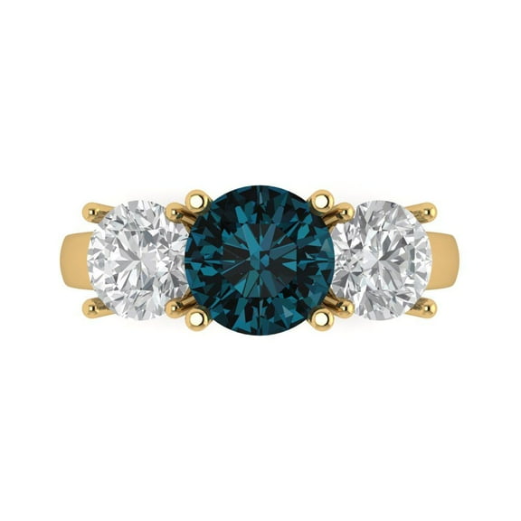 Three-Stone Engagement Ring for Women - 3ct Natural London Blue Topaz in 14K Yellow Gold Promise Ring