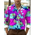 thumbnail image 1 of Camisa con estampado 3D abstracto subcultural de bloques de colores para hombre, camisa de manga larga con tejido elástico en 4 direcciones y cuello vuelto, moda de otoño, 1 of 6