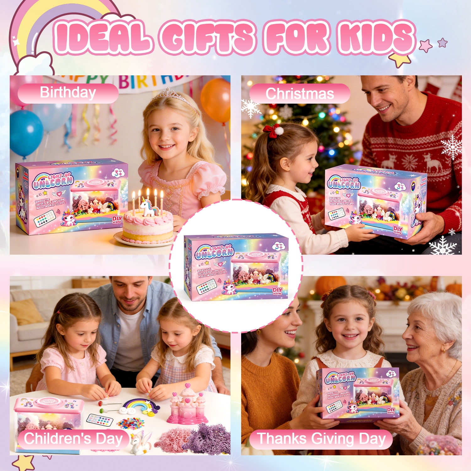 Caunedy Unicorn Terrarium Kit for Kids,Night Light with Remote & Music,DIY Arts and Crafts Kit,Perfect Gifts for Kid Aged 4-12