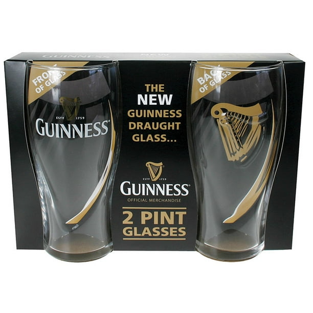 Guinness Pint Glass 20 Oz Embossed Beer Glasses Set of 2 Home Bar Glassware
