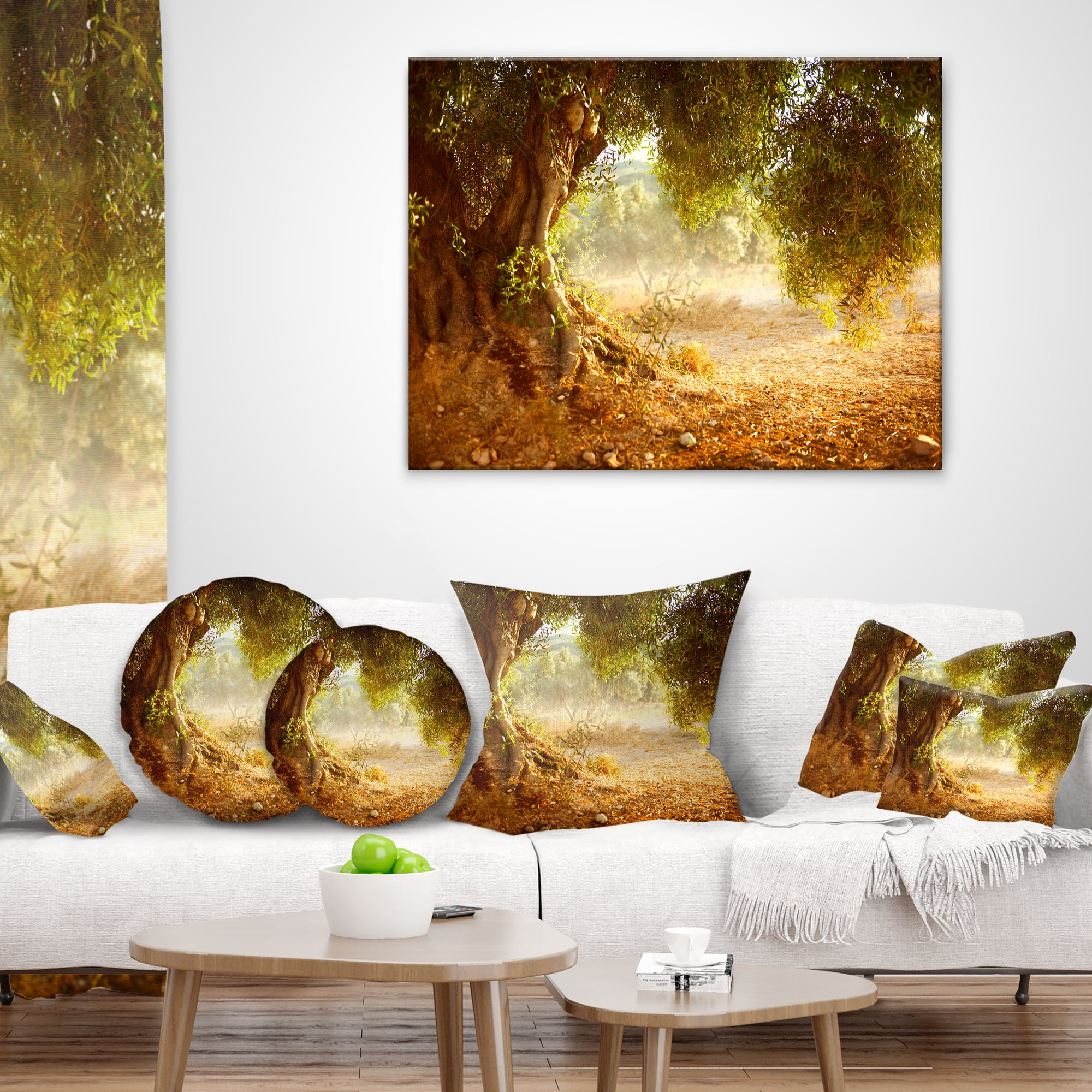 Designart Beautiful Old Olive Tree - Landscape Printed Throw Pillow - 12x20