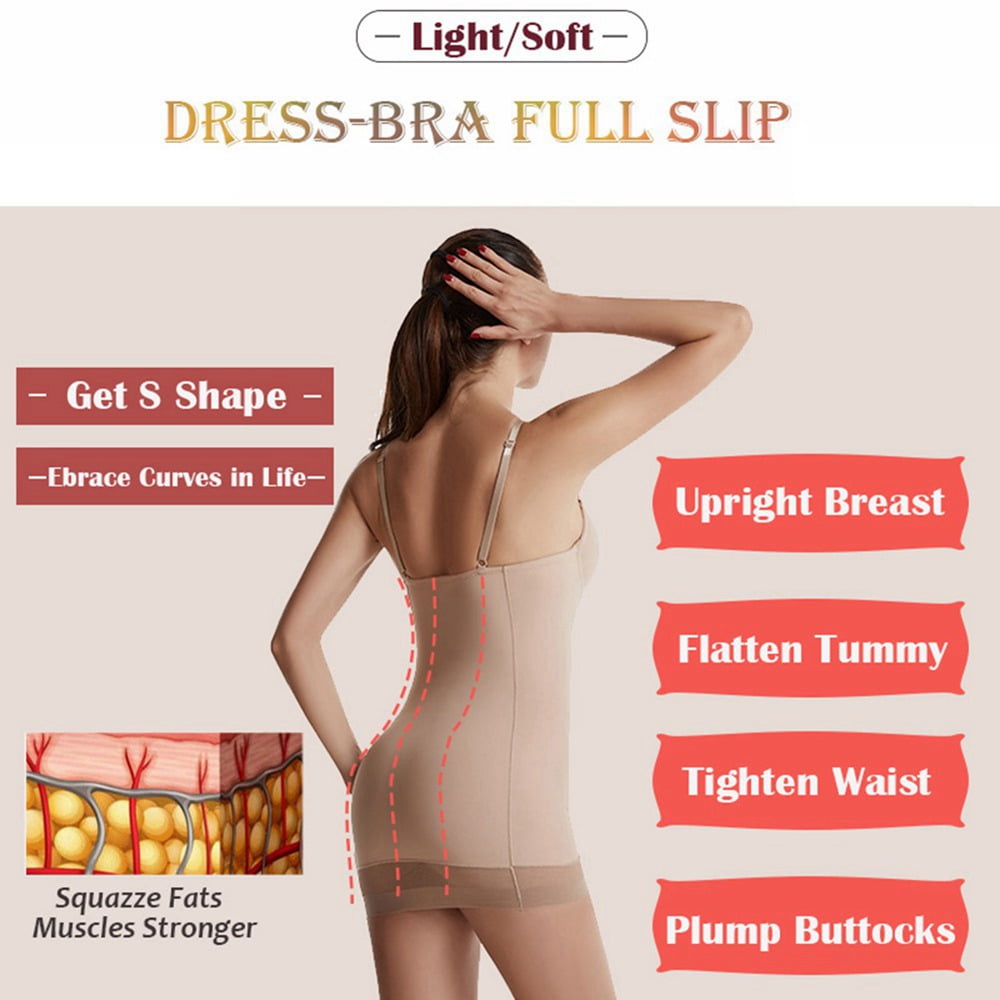 Women Long Full Slips Body Shaper for Under Dress Tummy Control