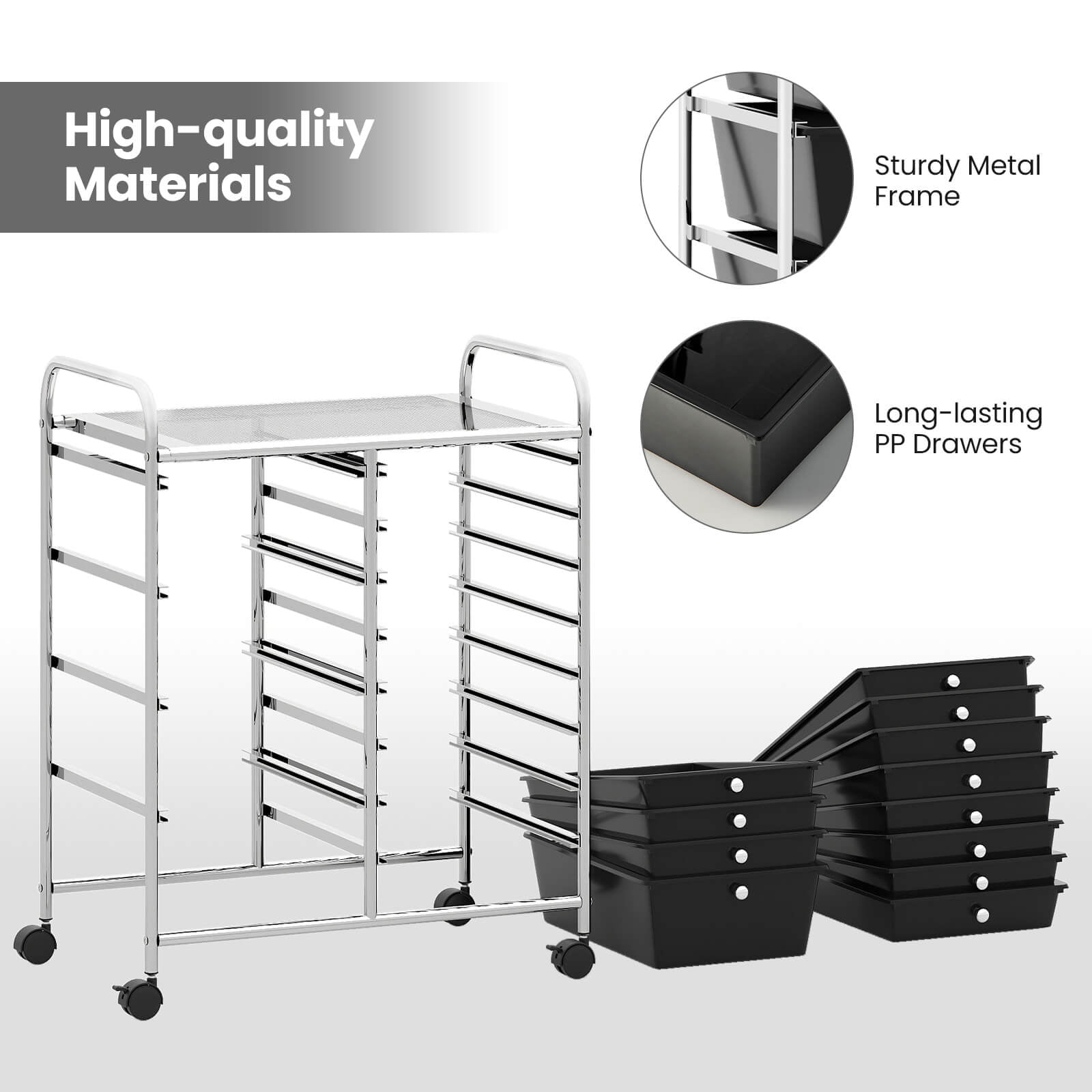 Costway 12-Drawer Rolling Storage Cart with Removable Drawers & Lockable Casters for Office Black