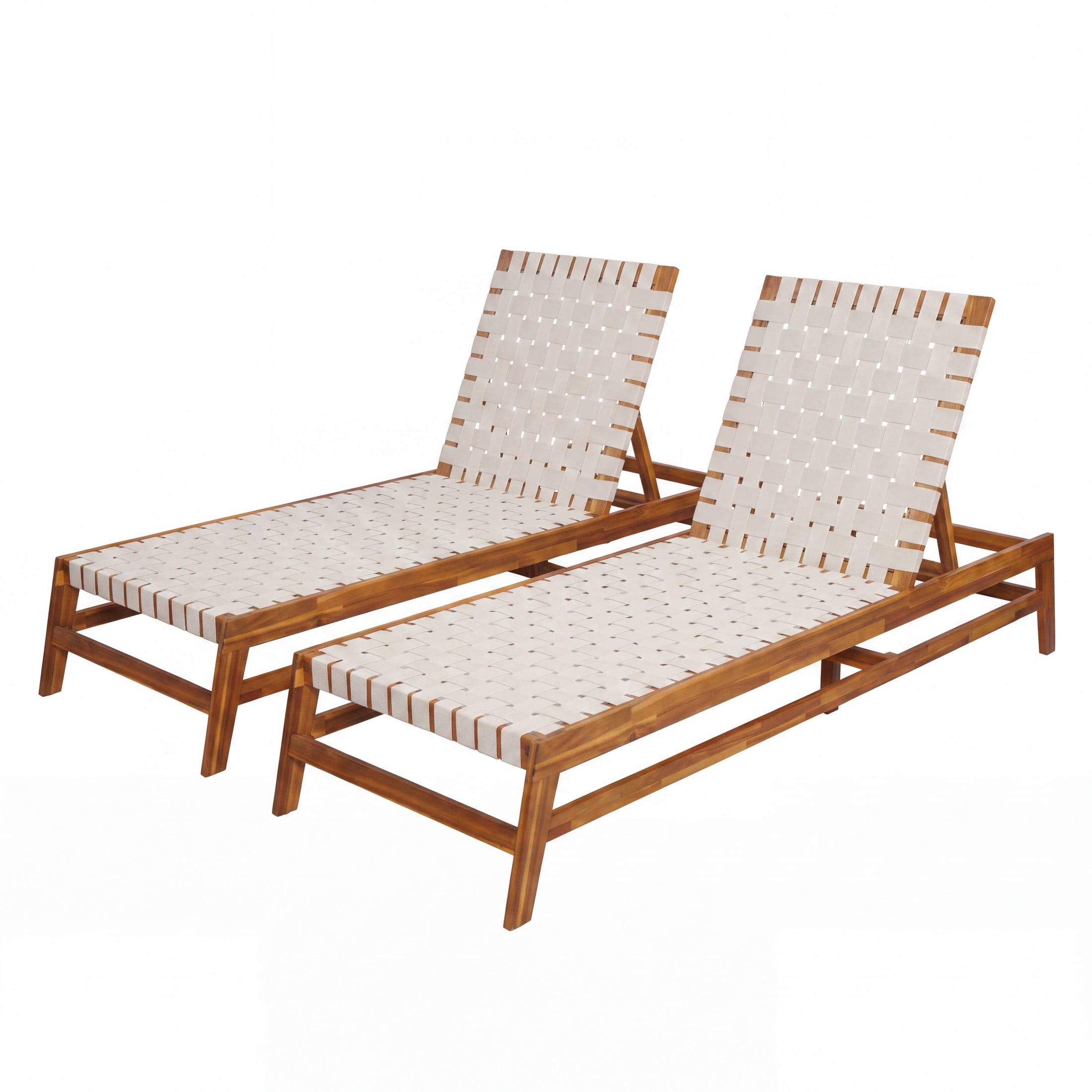Christopher Knight Home Outdoor Wood Chaise Lounge Chair, Adjustable 4-Position Recliner with Rope Seat, White, Set of 2