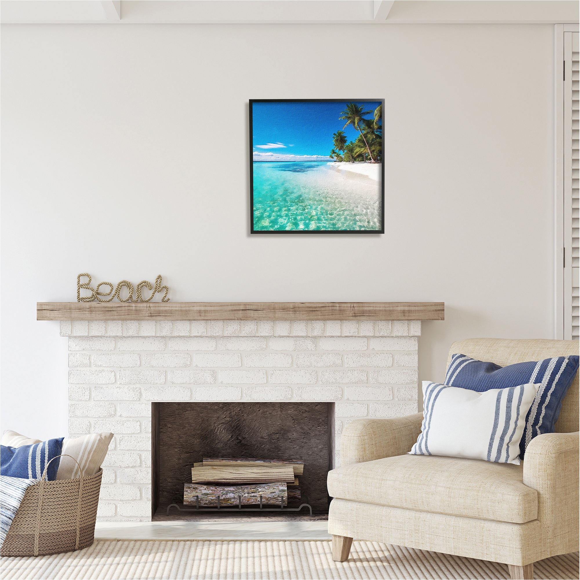 Stupell Industries Tropical Beach View Landscape Photography Black Framed Art Print Wall Art, 24 x 24
