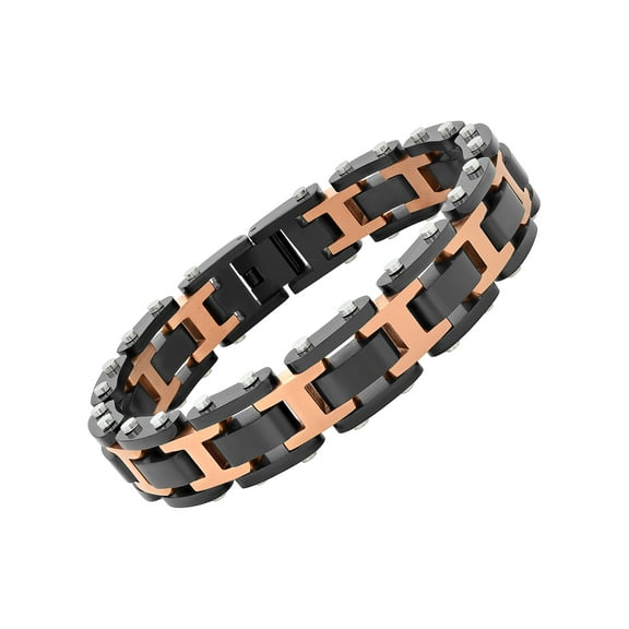 Brilliance Fine Jewelry Two-Tone Black and Brown Link Bracelet, Stainless Steel