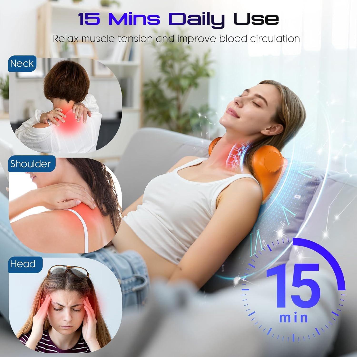 Neck Massager with Heat, 3-in-1 Electric Cervical Massager for Pain Relief & Hot Compress, Ergonomic Neck and Shoulder Relaxer Stretcher - Ideal Gift for Office Workers, Athletes & Everyone, Brown