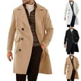 thumbnail image 3 of Turilly Mens Cotas Men's Solid Color Long Sleeved Hooded Lapel Pocket Double-Breasted Long Woolen Coat Jacket Jacket, 3 of 3