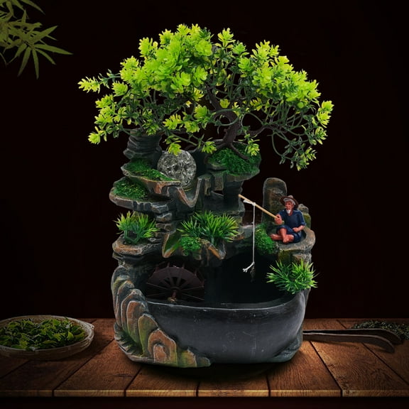 ChicHomey Waterfall Rockery Fountain Feng Shui Water Sound Indoor Desk Decor W LED Light